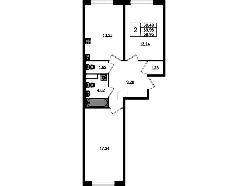2-комнатная квартира 59.95 м², 1/10 эт., ЖК «UP! Квартал Новый Московский»
